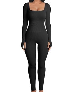 OQQ Women Yoga Jumpsuits Workout Ribbed Long Sleeve Sport Jumpsuits | Amazon (US)