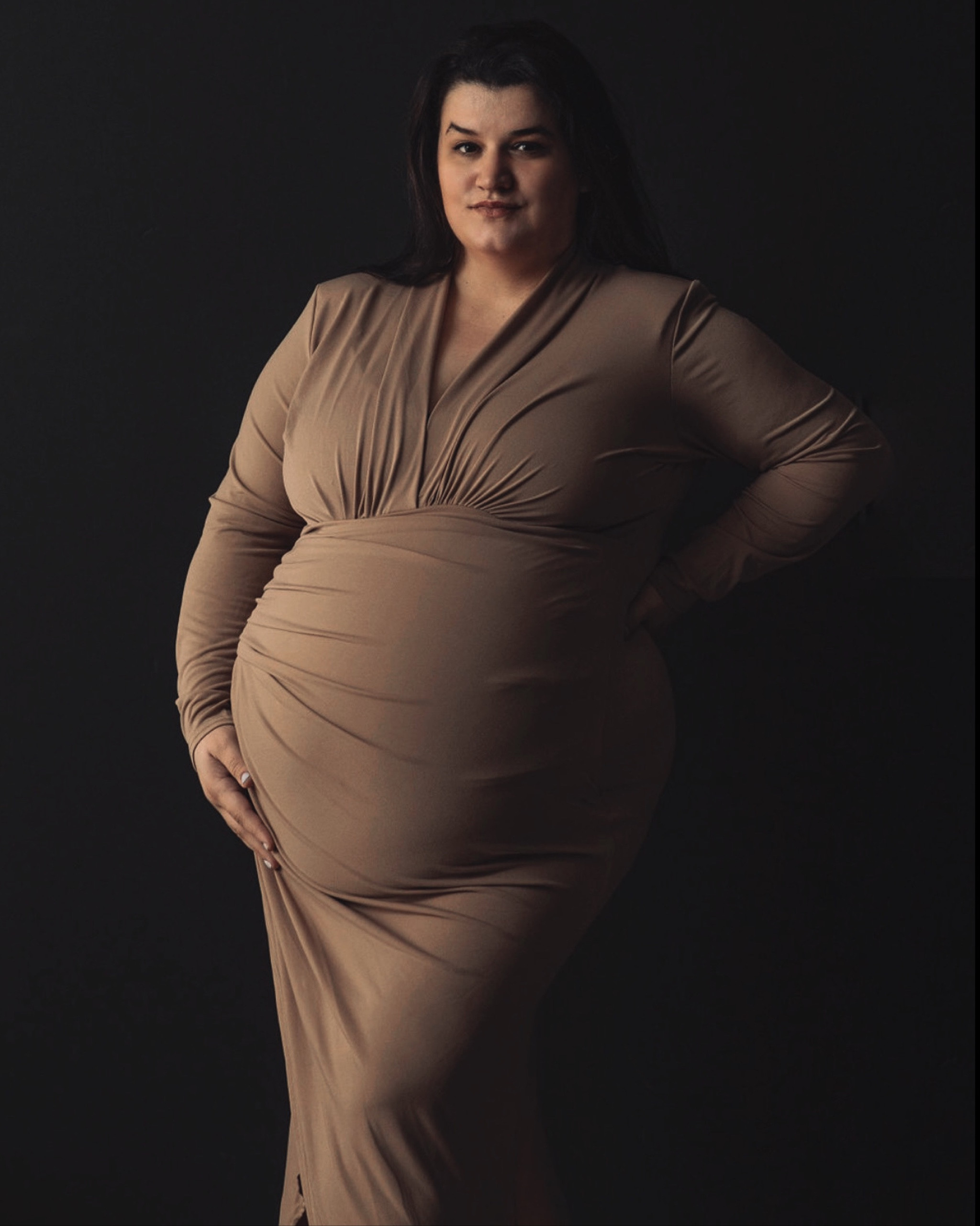 Maternity ruched asymmetrical body hugging fall winter dress. I am wearing an XL. It’s a long sleeve beige nude dress. I used this for my maternity photoshoot. You can also wear it as a Wedding guest dress. You don’t have to be pregnant to wear this fabulous dress

#LTKSale #LTKbump #LTKcurves