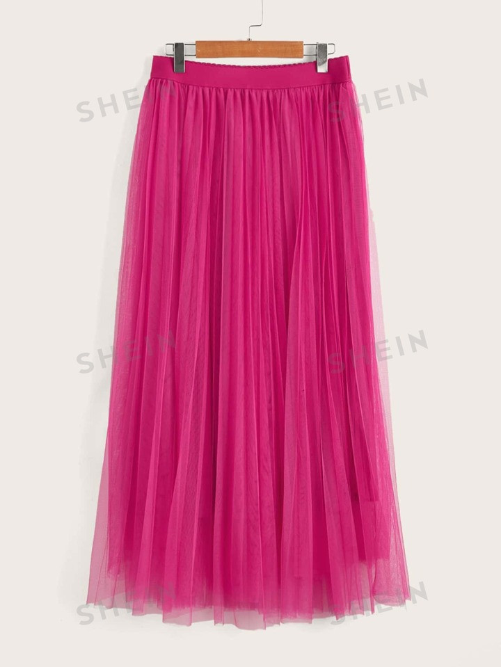 SHEIN Mulvari Scallop Edge Waist Mesh Overlay Skirt | SHEIN