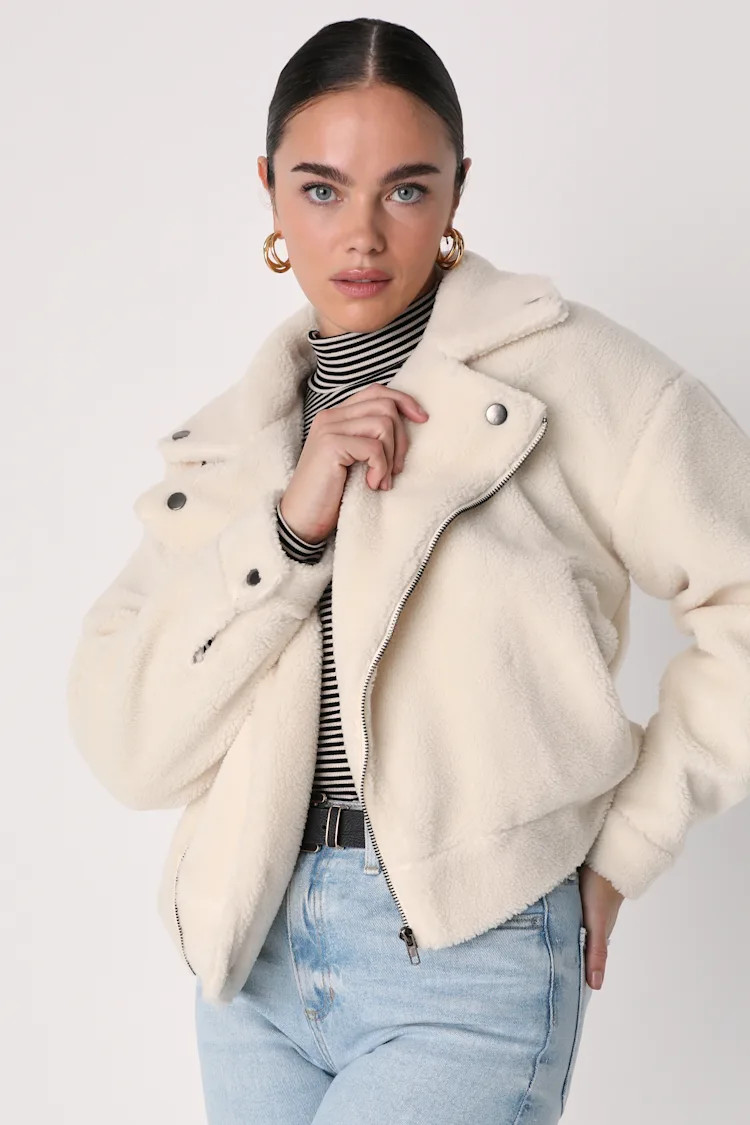 Wishing for Warmth Cream Shearling Moto Jacket | Lulus (US)