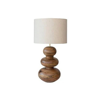 Mango Wood Table Lamp with Linen Shade - 14.0"L x 14.0"W x 26.0"H | Bed Bath & Beyond