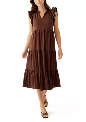 Crown & Ivy™ Women's Flutter Sleeve Ponte Pleather Midi Dress | Belk