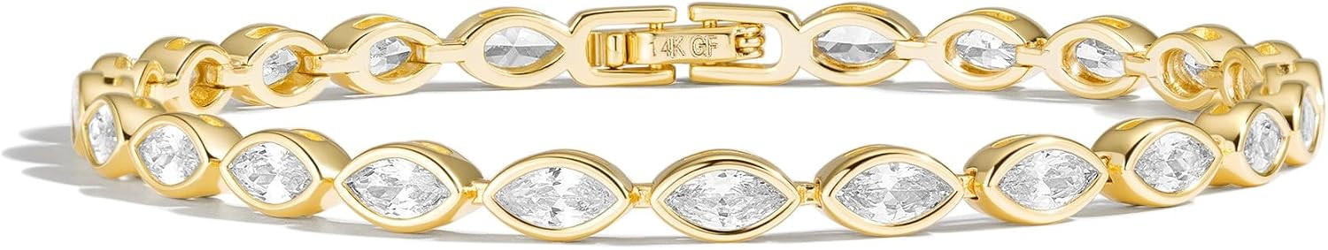14K Gold Filled Tennis Bracelets for Women, Bezel CZ Bracelet | Amazon (US)