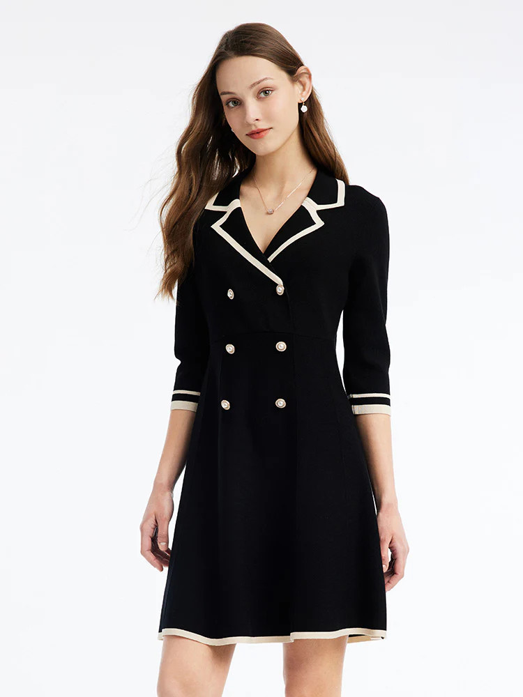 Fitted Double-Breasted V-Neck Mini Dress | GOELIA