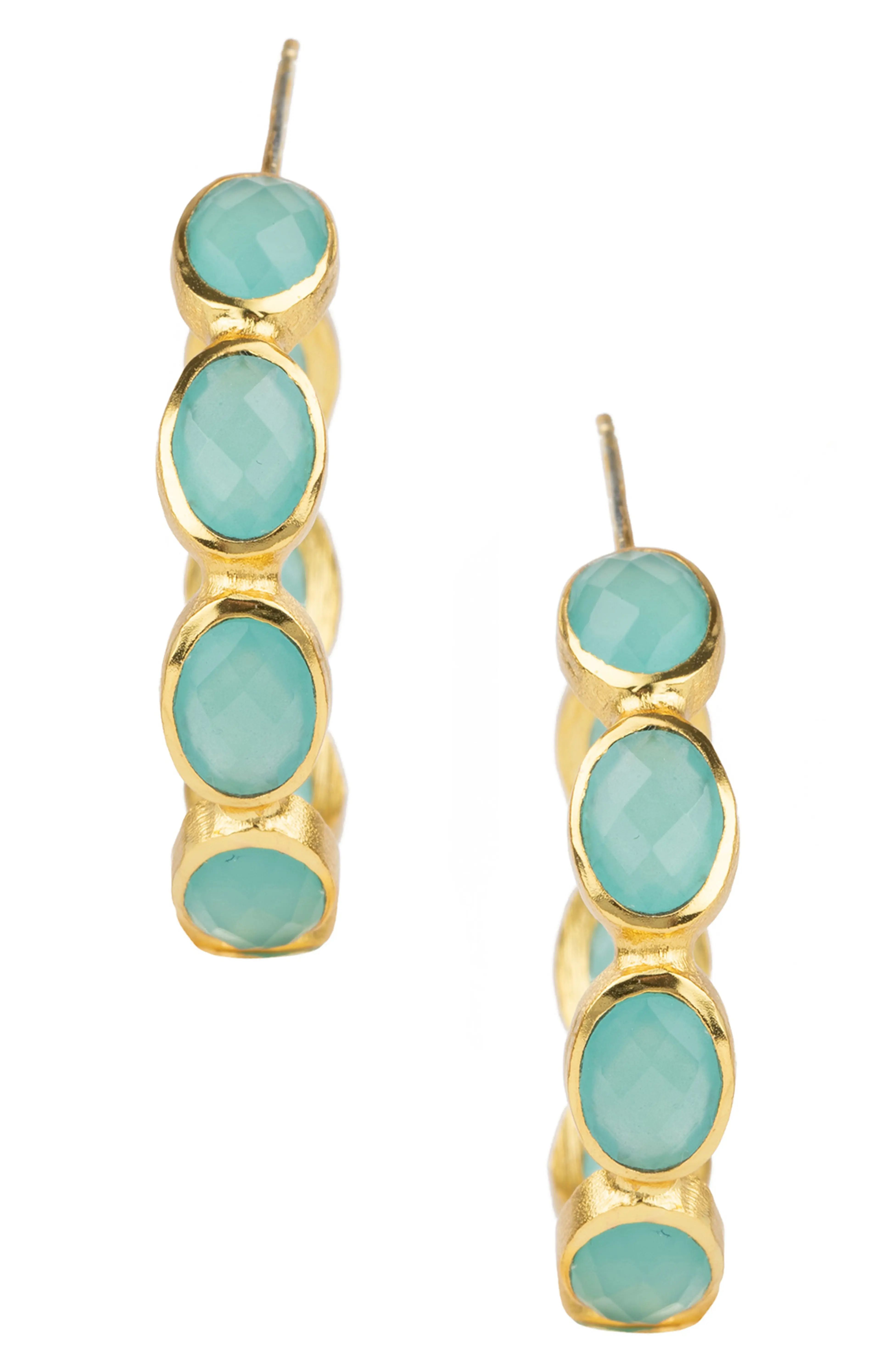 SAACHI 14K Gold Plated Bezel Set Stone Hoop Earrings | Nordstromrack | Nordstrom Rack