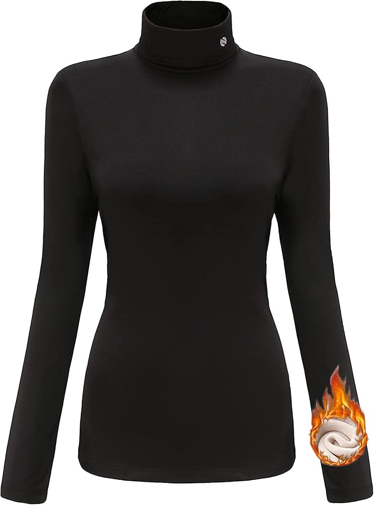 SSLR-Thermal-Shirts for-Women-Turtleneck Long Sleeve Tops Fleece Lined Winter Slim Fitted Mock Ne... | Amazon (US)