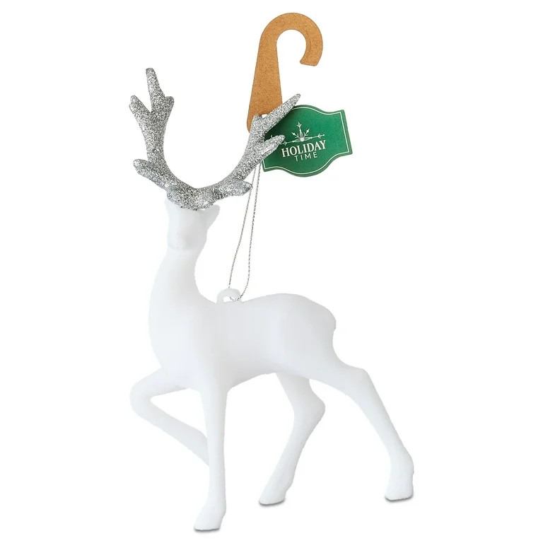 White Flocked Deer Christmas Ornament, 5.7", by Holiday Time | Walmart (US)