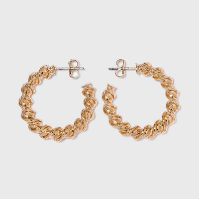 Gold Twisted Hoop Earrings - A New Day™ Gold: Nickel-Free Metal, Post Closure, 1.18" Length | Target