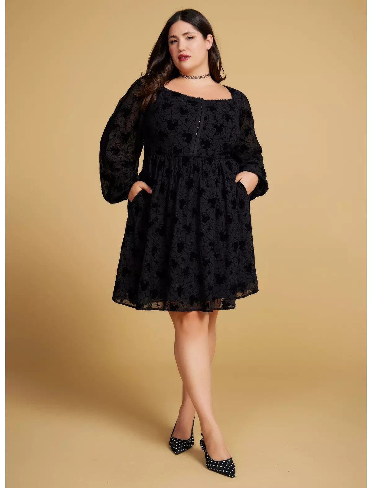 Disney Mickey Mouse Spider Web Long Sleeve Plus Size Smock Dress - BoxLunch Exclusive | BoxLunch