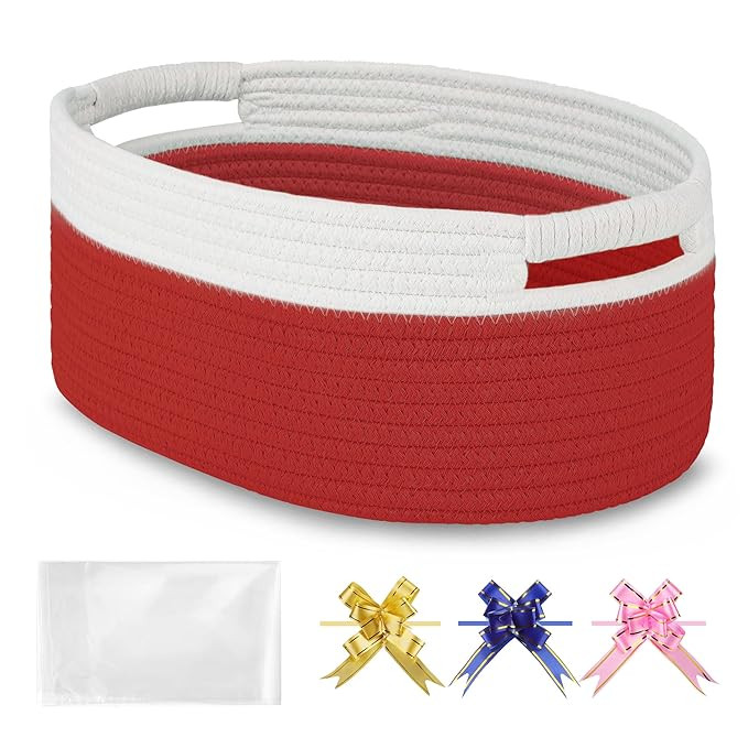 Small Woven Basket with Gift Bags and Ribbons, Empty Baby Gift Baskets for Kids Women Men, Shelf ... | Amazon (US)