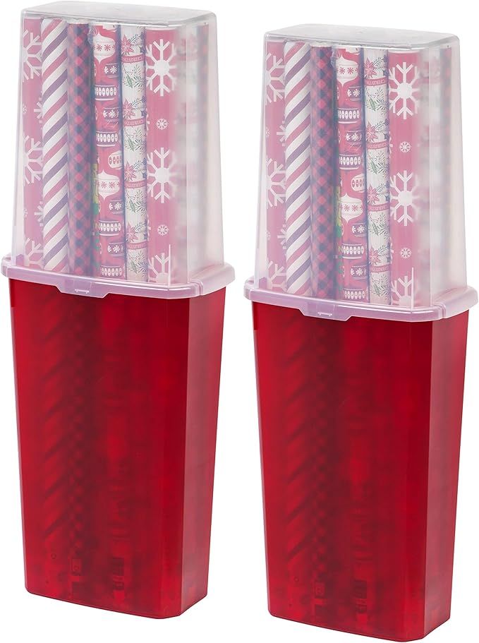 IRIS USA WPB-40 Gift, Birthday, Christmas Vertical Wrapping Paper Box, 40-Inch, Clear/Red, 2 Pack | Amazon (US)