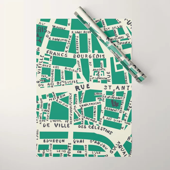 PARIS MAP GREEN Wrapping Paper | Society6