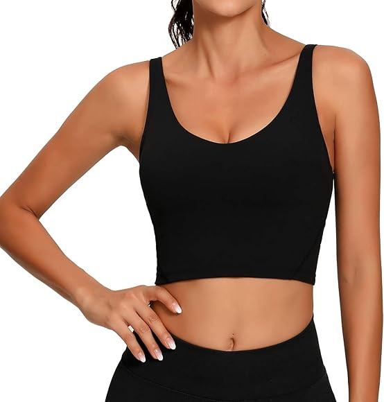 Women Sports Bra Longline Crop Tank Top Padded Workout Running Yoga | Amazon (US)