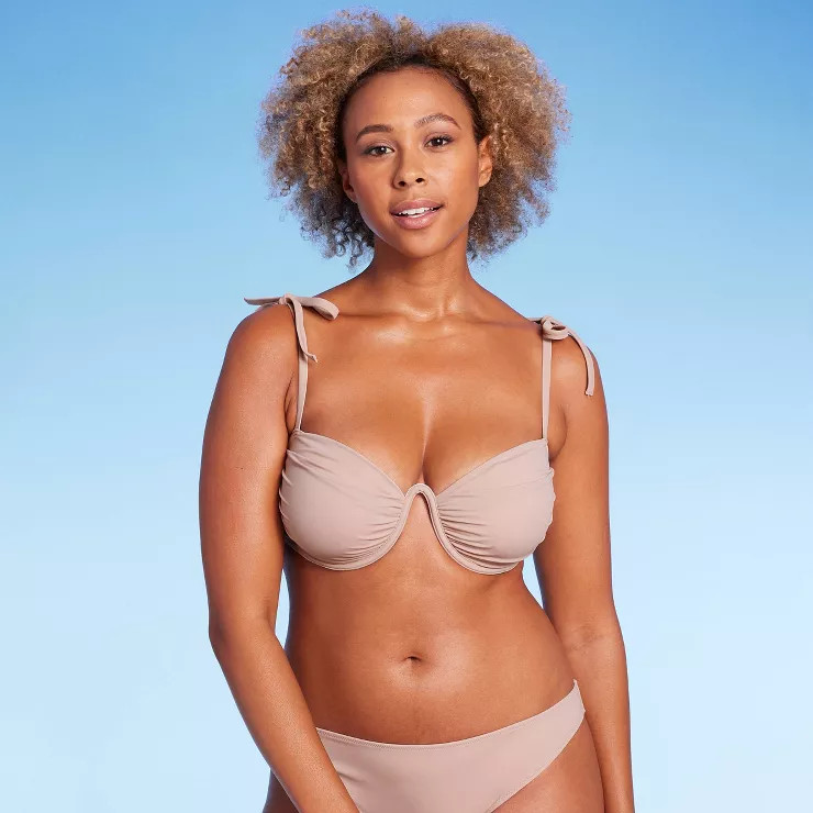 Women's Shoulder Tie Shirred Underwire Bikini Top - Shade & Shore™ Light Brown | Target