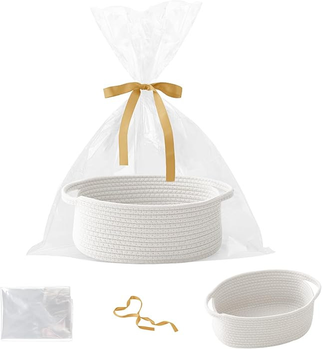 Gift Basket with Gift Bag and Ribbons,Small Rope Woven Shelf Storage,Baskets for Gifts Empty,Birt... | Amazon (US)
