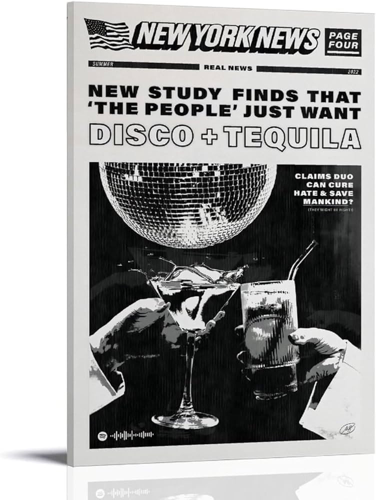 DLUHOS Trendy Funky Vintage Champagne Poster Newspaper Style Disco Ball Humor Quotes Black And Wh... | Amazon (US)