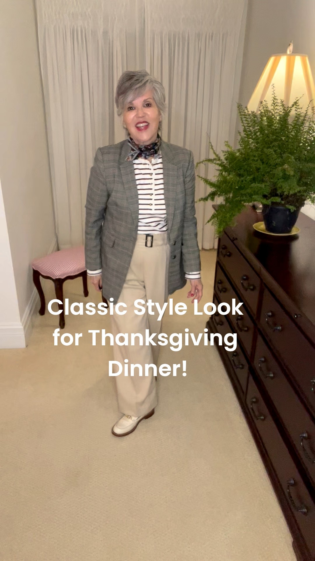 Katharine Hepburn–Inspired Thanksgiving Outfit 🤎✨

If you love a look that’s classy, classic, and cool, this Thanksgiving outfit is perfection. I layered a glen plaid blazer over a striped henley, tied a scarf at the neck, and paired it with tan paper-bag trousers and cream loafers. It’s polished, smart, and just a little cinematic — very Katharine Hepburn!

Shop the Look:
• Glen Plaid Blazer – timeless, menswear-inspired chic
• Striped Henley – relaxed but refined
• Neck Scarf – adds instant polish
• Paper Bag–Waist Trousers – flattering, modern, perfect for hosting
• Cream Loafers – classic and comfortable

The perfect Thanksgiving outfit if you want to feel sophisticated and comfortable all day long. 🤎🍂


#LTKootd #LTKOver40 #LTKHoliday