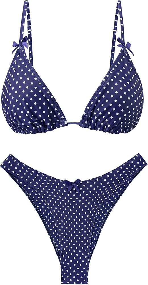 seamoly Women's Bikini Sets Tie Back Bowknot Two Piece Swimsuits Triangle Thong Bathing Suit Ging... | Amazon (US)