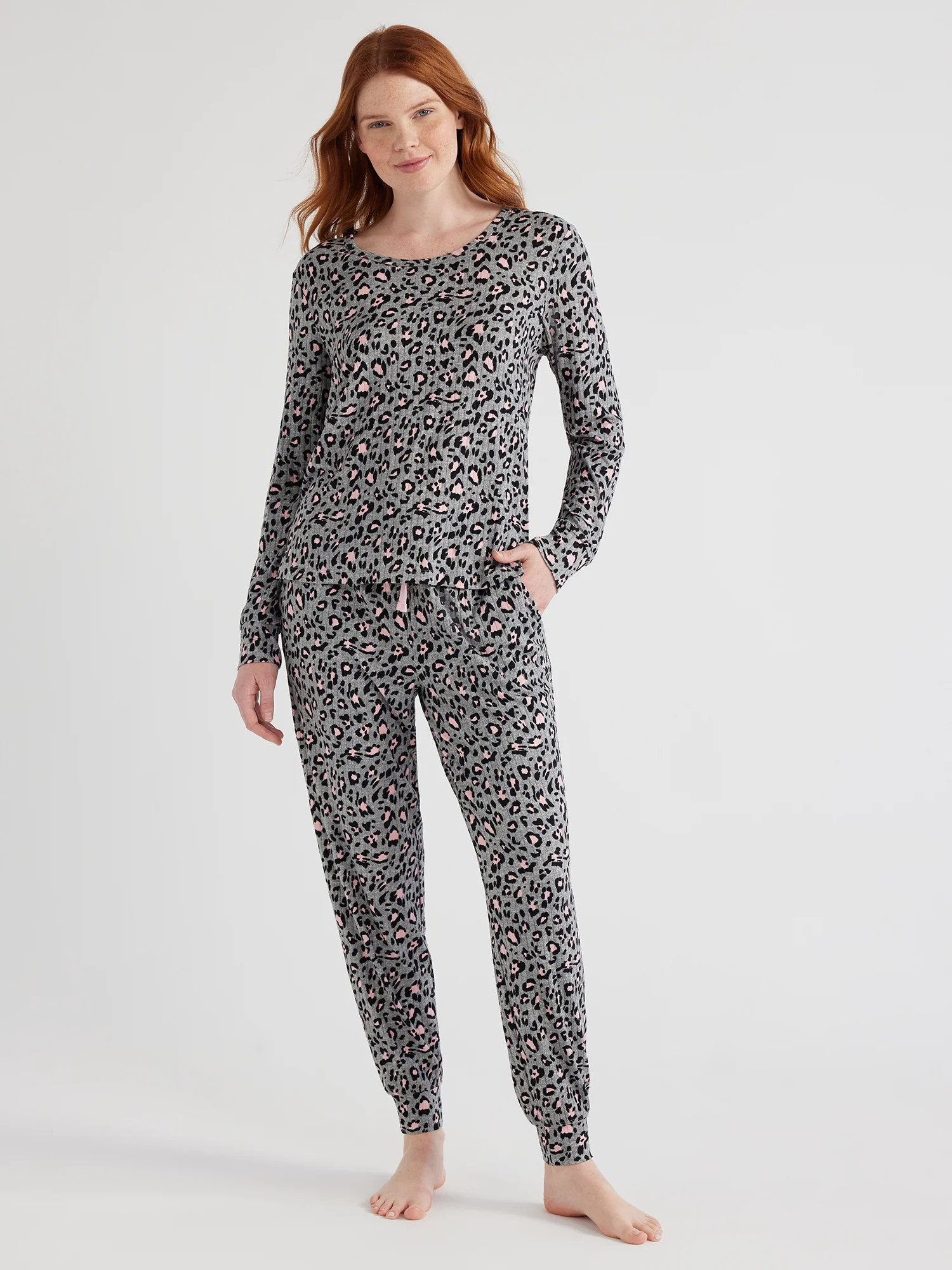 Joyspun Women’s Ribbed Top and Pants Pajama Set, Sizes S-3X | Walmart (US)