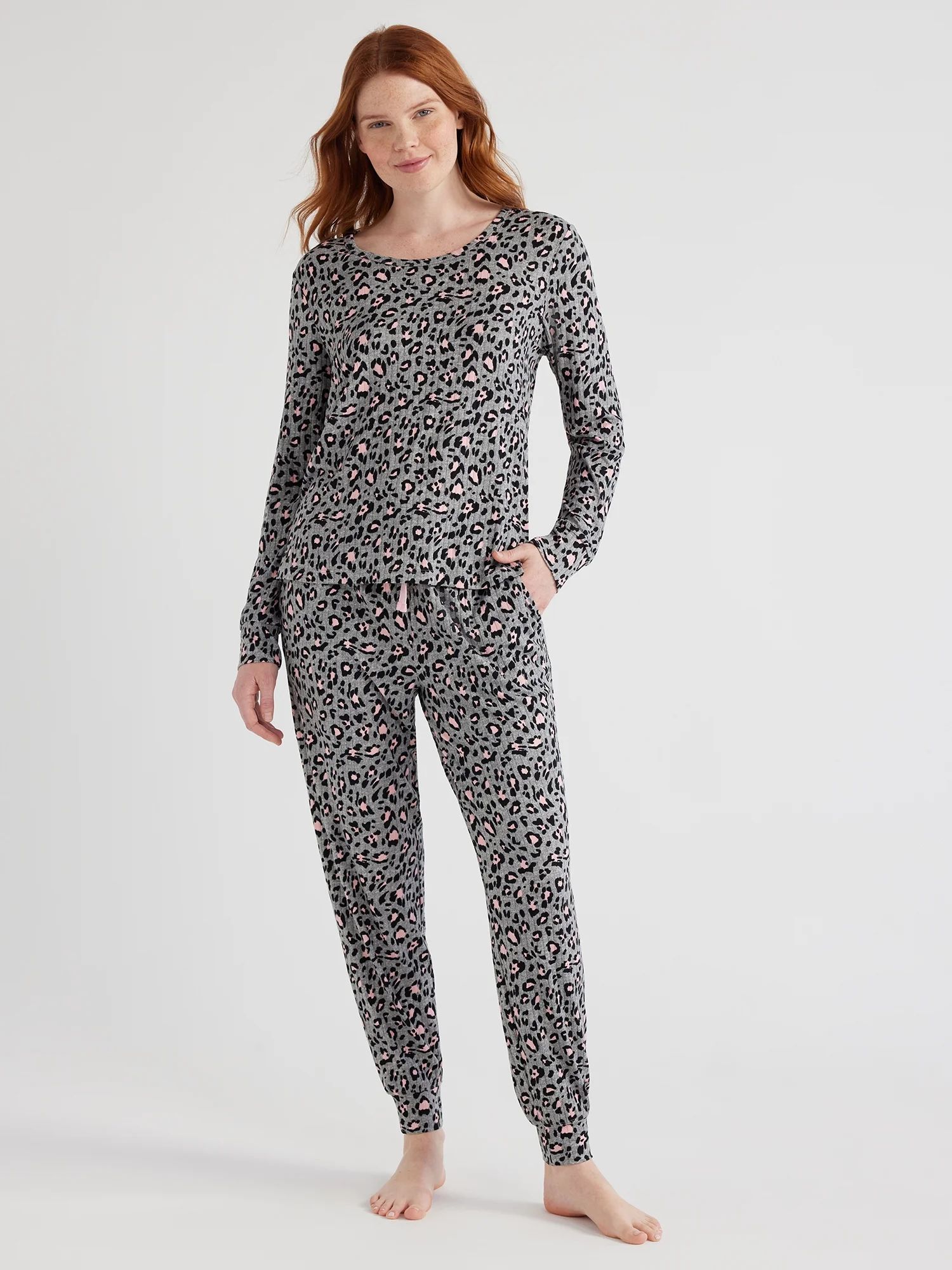 Joyspun Women’s Ribbed Top and Pants Pajama Set, Sizes S-3X - Walmart.com | Walmart (US)