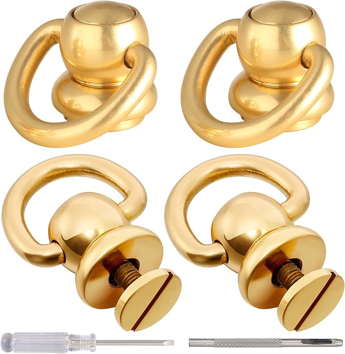 Notgia 4Pcs D Rings for Purse Brass Rivets for Leather Rotatable Purse Strap Hardware Ball Button... | Amazon (US)