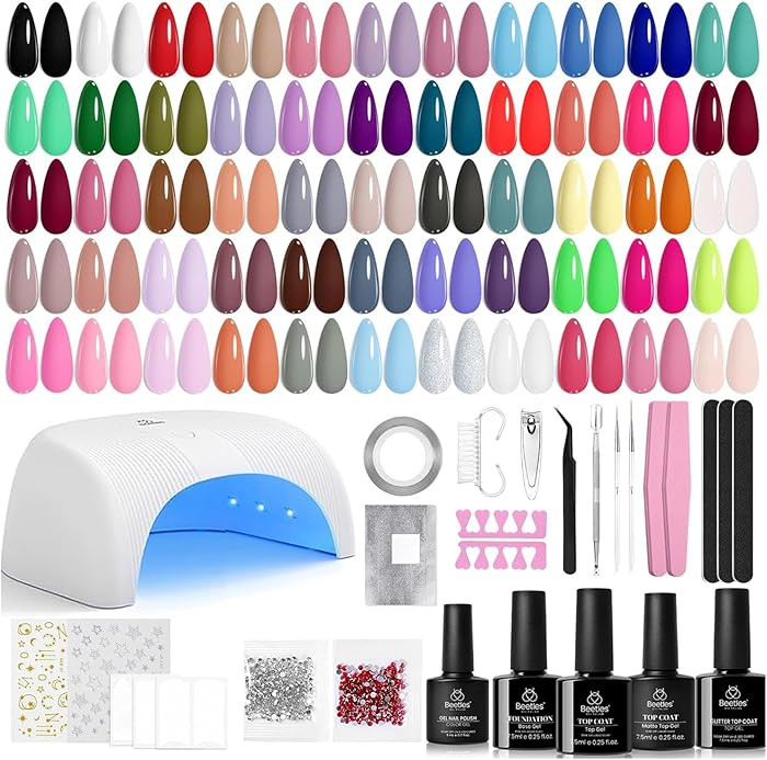 Beetles Gel Nail Polish Kit Color Enchantment 80Pcs 55 Colors Gel Polish Base Top Coat Nail Art S... | Amazon (US)