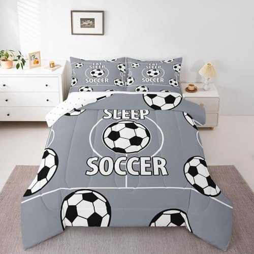 Feelyou Football Duvet Quilt Soccer Ball Game Bedding Set for Kids Boys Girls Room Decor Rugby Sports Comforter Set Twin Size Football Grey White 2Pcs Breathable Soft Microfiber | Amazon (US)