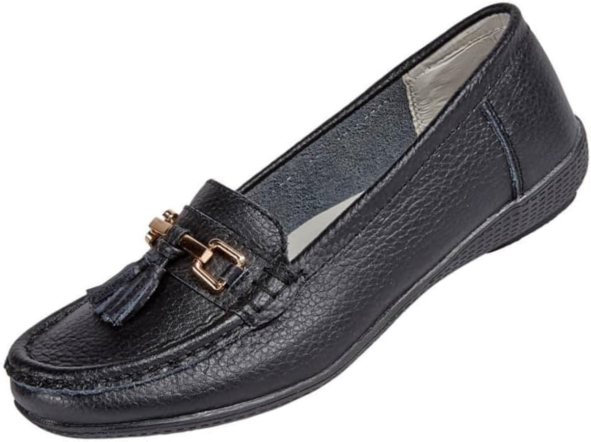 Jo &amp; Joe Nautical Ladies Leather Loafer Shoes, Tassel Flat, Women's Size 7.5-8, Flexible Rubber G... | Amazon (UK)