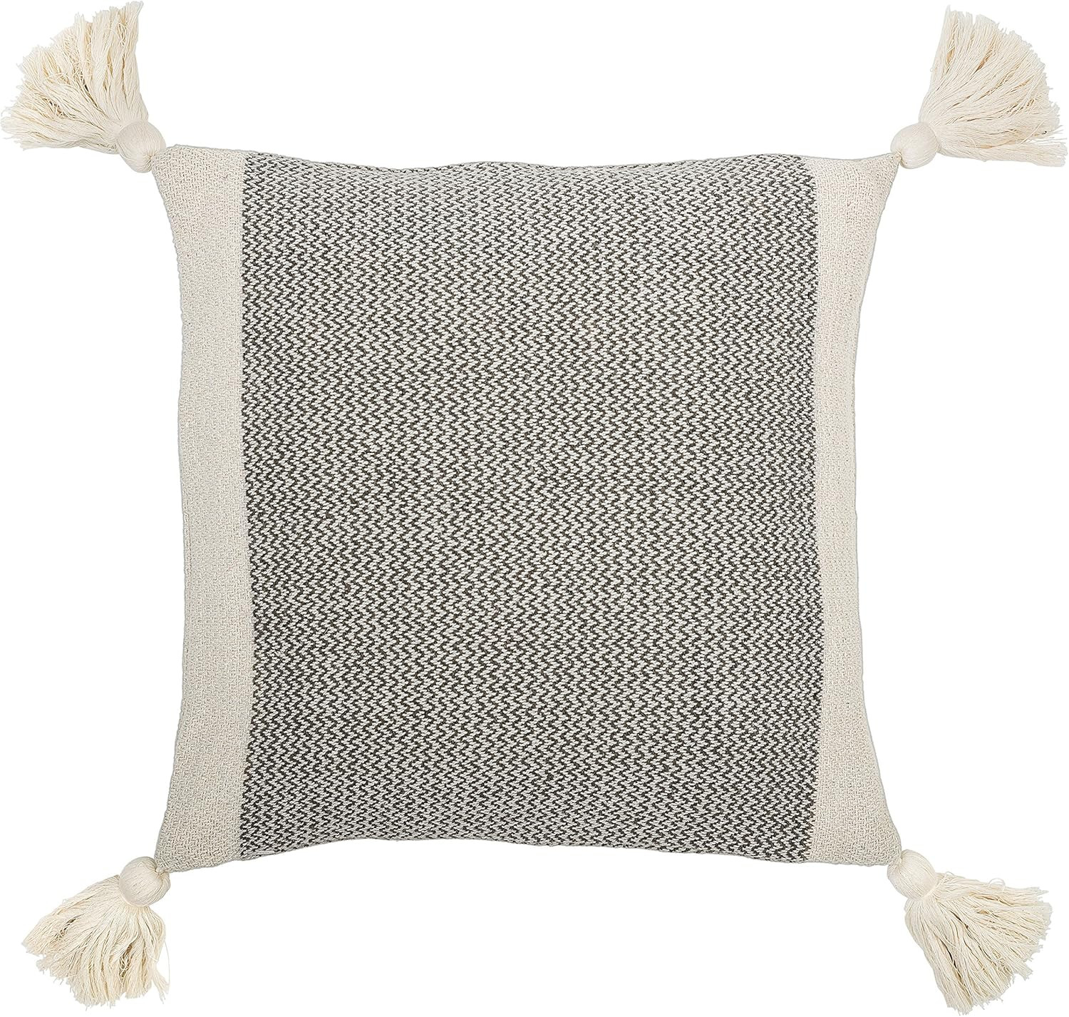 Bloomingville A40110195U1 Grey & Cream Corner Grey Square Cotton Blend Pillow with Tassels, 18" | Amazon (US)