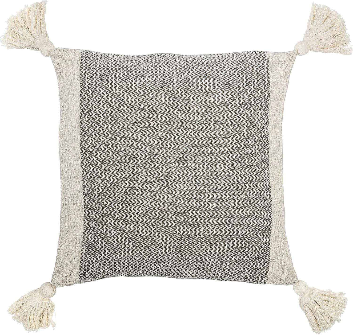 Bloomingville A40110195U1 Grey & Cream Corner Grey Square Cotton Blend Pillow with Tassels, 18" | Amazon (US)