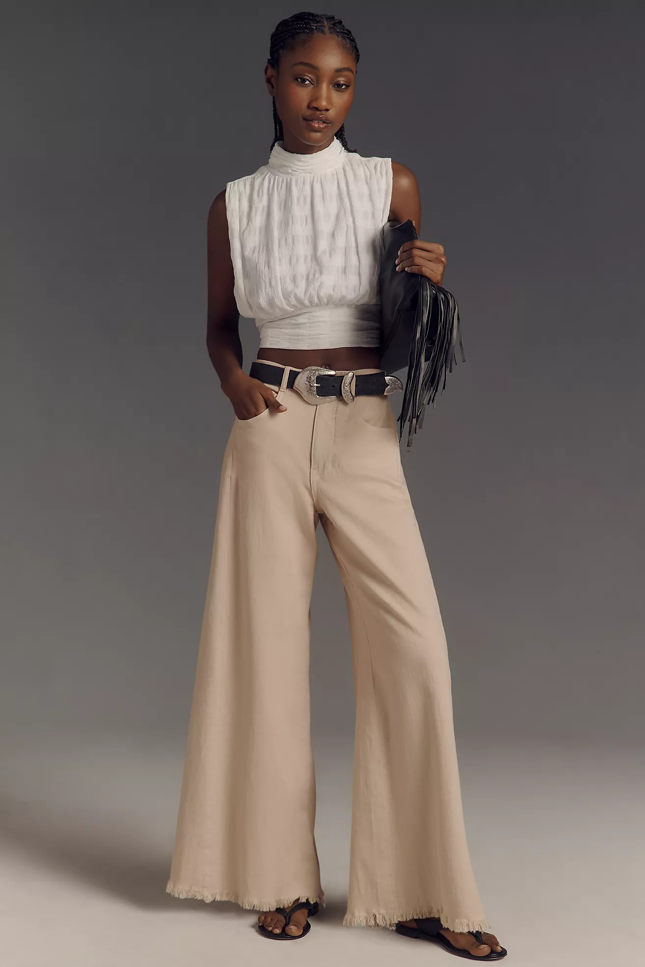 The Adi Mid-Rise Frayed Relaxed Flare Pants by Pilcro: Linen Edition | Anthropologie (US)