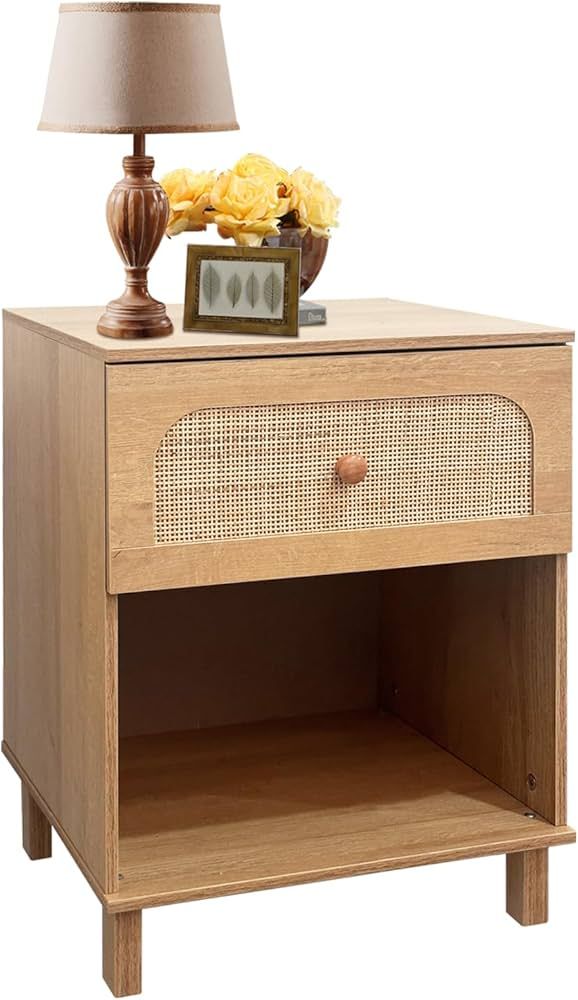 Rattan Nightstand, 23.6”H Bedside End Table for Bedroom, Mid-Century Modern Nightstands Organiz... | Amazon (CA)