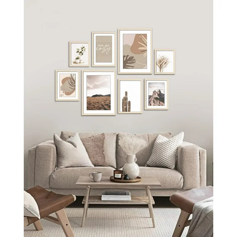 8-Pack Neutral Gallery Wall Frame Set with Decorative Art Prints, Picture Frames for Collage, Art... | Walmart (US)
