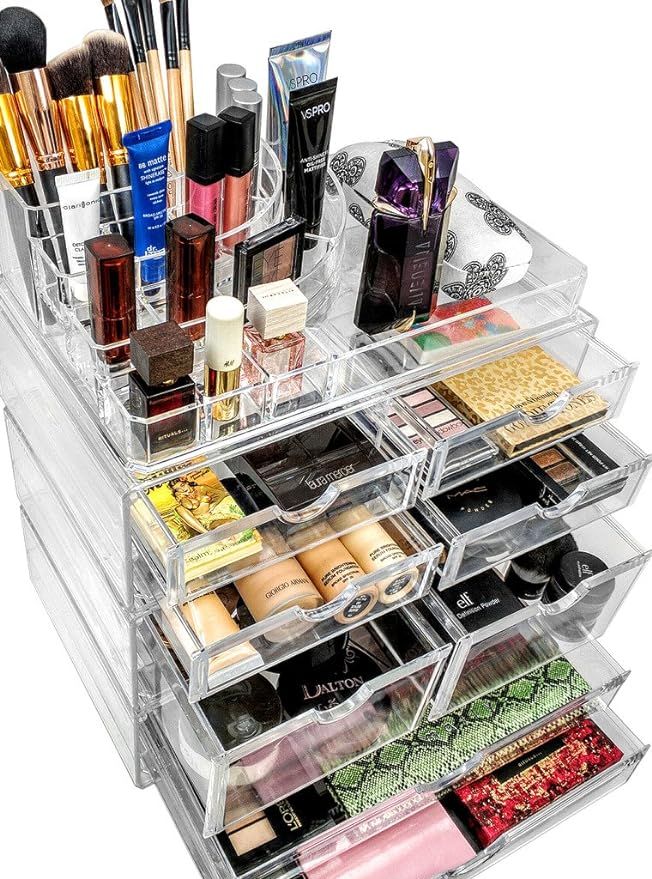 Sorbus Acrylic Cosmetics Makeup and Jewelry Storage Case X-Large Display Sets -Interlocking Scoop... | Amazon (US)