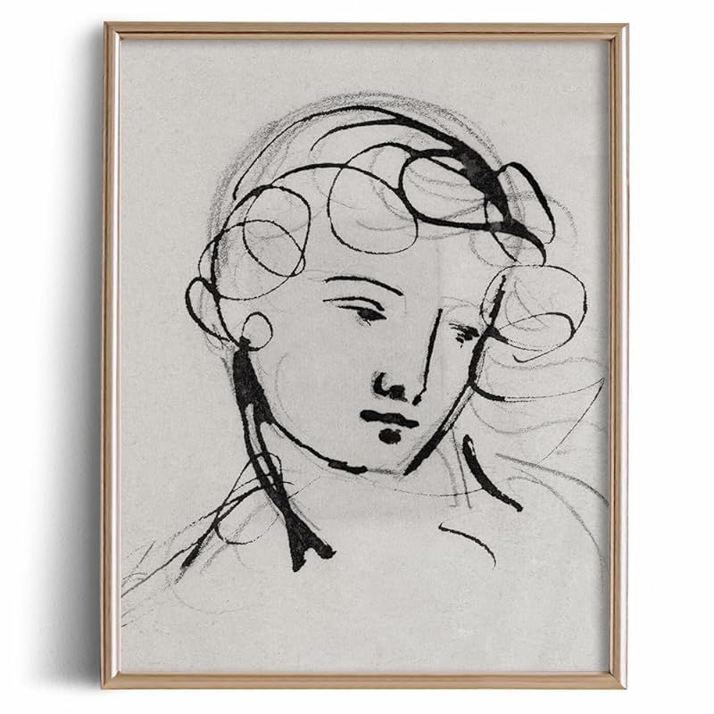 Abstract Women Lady Drawing Etching Rustic Gray Picture - Girl Portrait Print Poster - Vintage Fa... | Amazon (US)