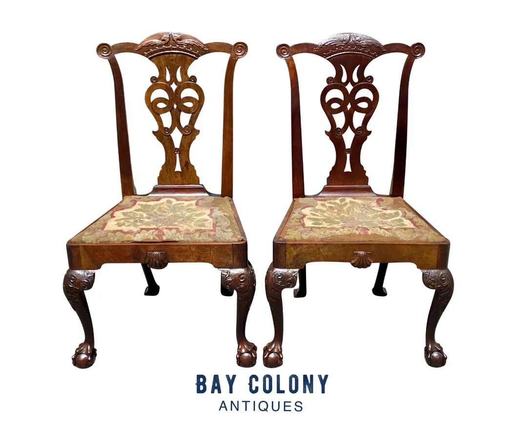 Antique Pair Of Irish Chippendale Mahogany Chairs - Irish Phoenix Carvings - Ball & Claw Feet | Etsy (US)