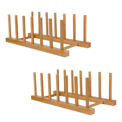 SAMEBUTECO Bamboo Wooden Dish Racks Plate Stand Holder Vertical Drainer Kitchen Cabinet Organizer... | Amazon (US)