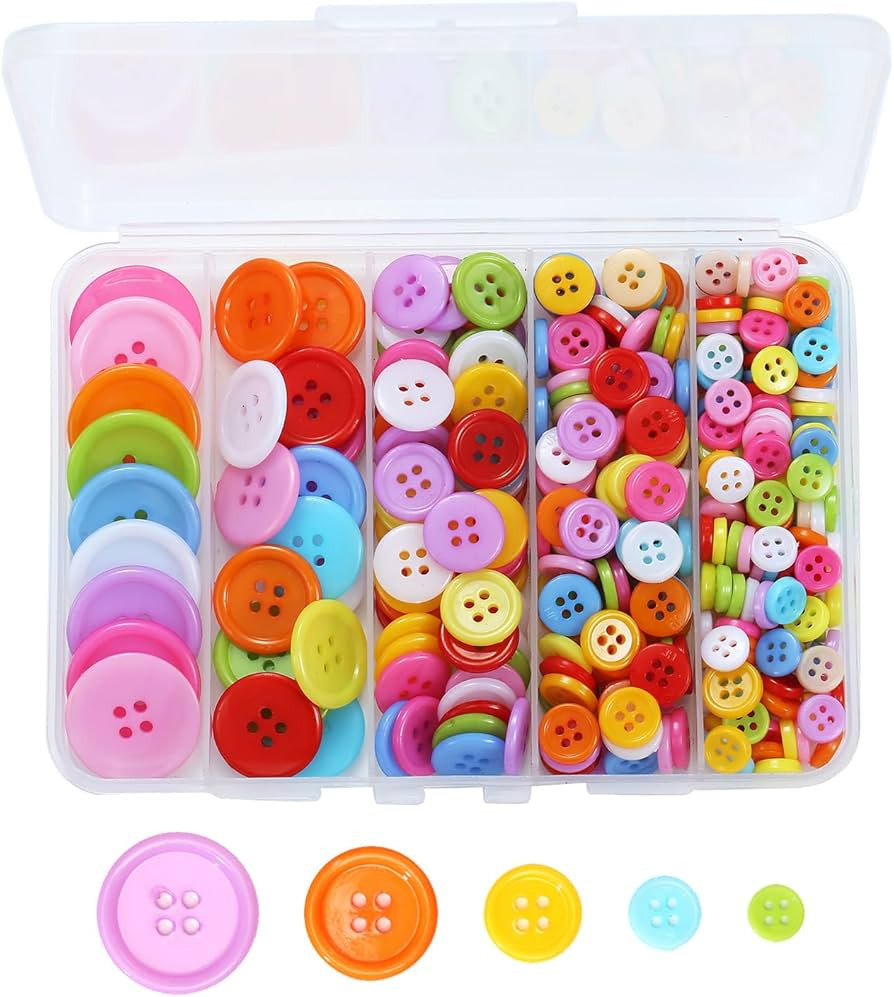 320 pcs Colorful Buttons for Crafts DIY, 5 Size Buttons for Sewing Flatback Button Bulk with Box ... | Amazon (US)