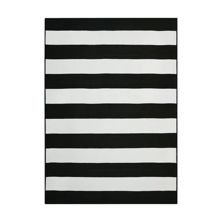 Better Homes & Gardens 7' x 10' Black and White Cabana Stripe Outdoor Rug | Walmart (US)