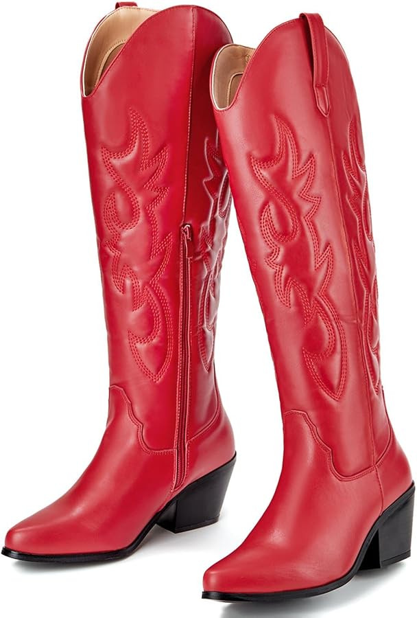 TINSTREE Women's Embroidered Cowboy Boots Western Cowgirl Booties Ladies Point Toe Knee High Boot... | Amazon (US)