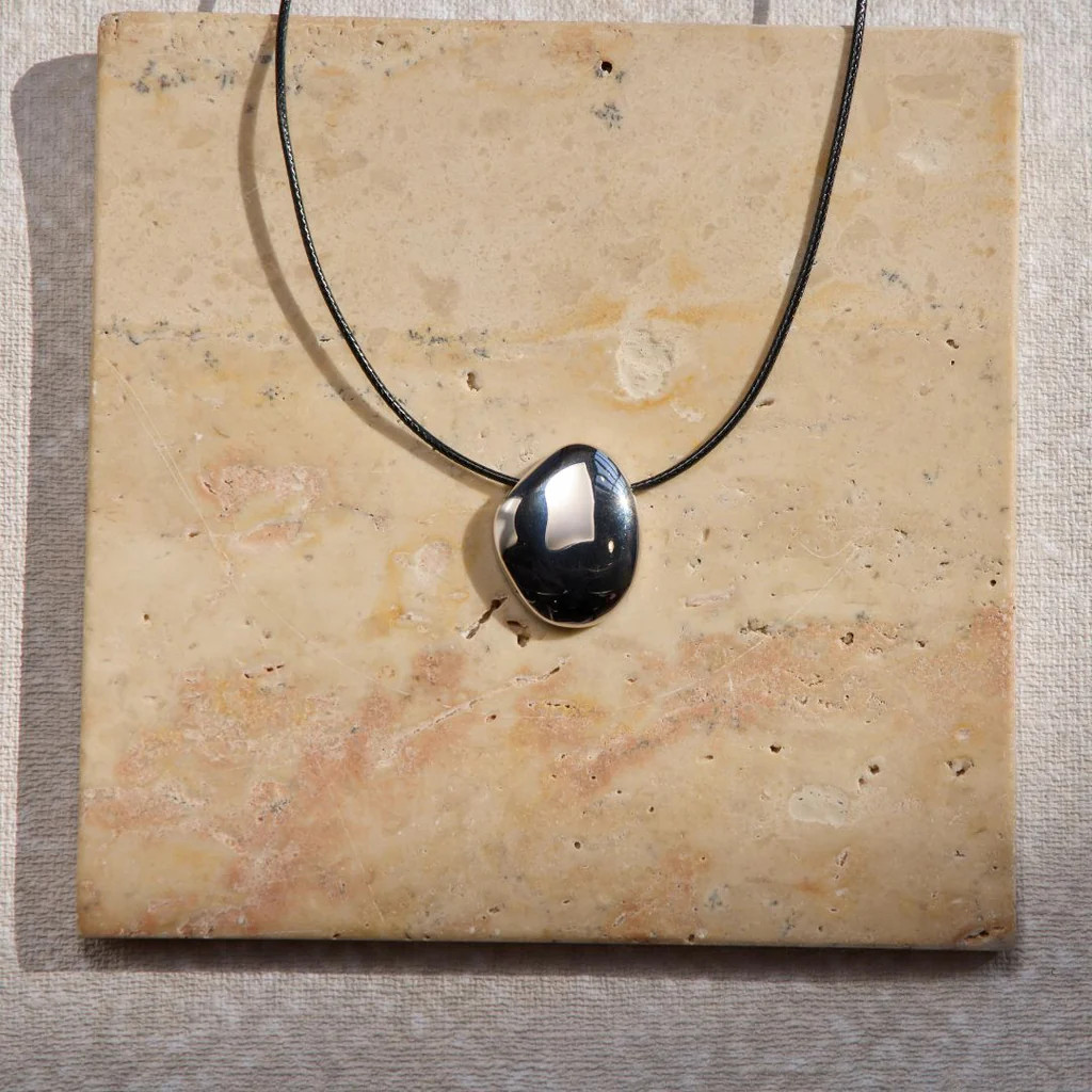 Silver Organic Pendant Cord Necklace | Nickel and Suede