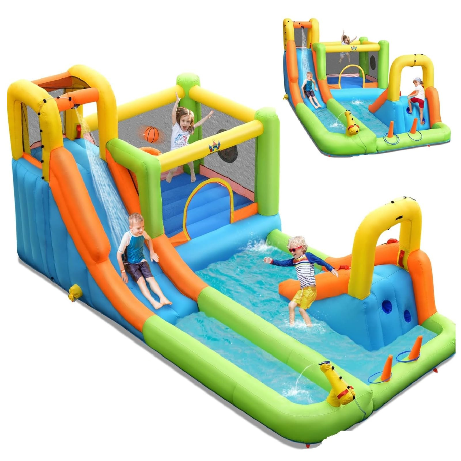 BOUNTECH Inflatable Water Slide, 8-in-1 Dual Slides Kids Water Park Jump Castle, Water Slides Inf... | Amazon (US)
