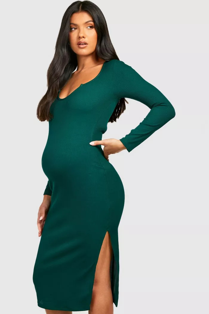 Maternity Notch Neck Midi Dress | boohoo (US & Canada)
