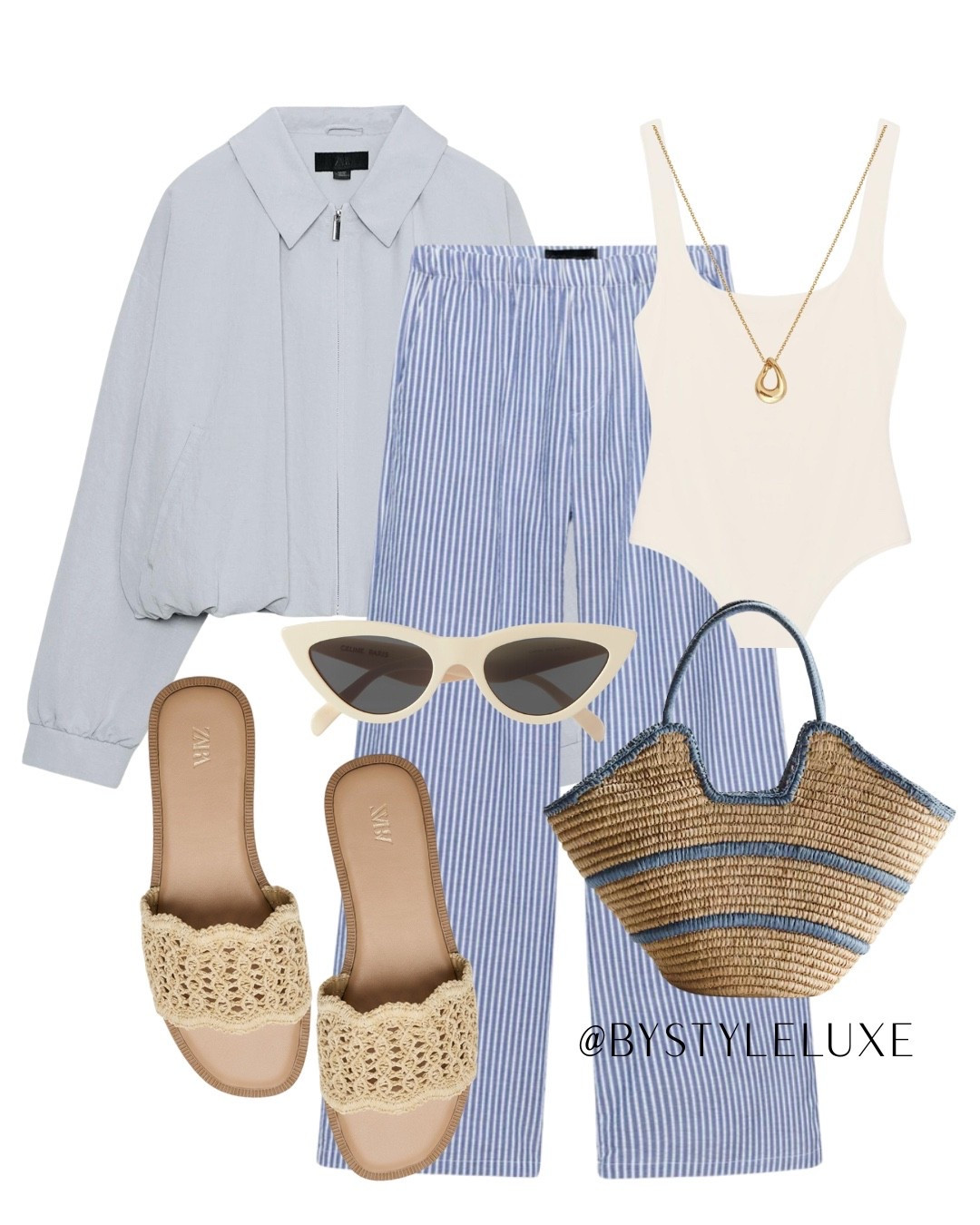 SUMMER STRIPES - Relaxed fit striped @Zara trousers styled with a bodysuit, jacket and sandals for an effortless look in summer 

#stripe #sandals #summeroutfit

#LTKsummer #LTKspring #LTKeurope
