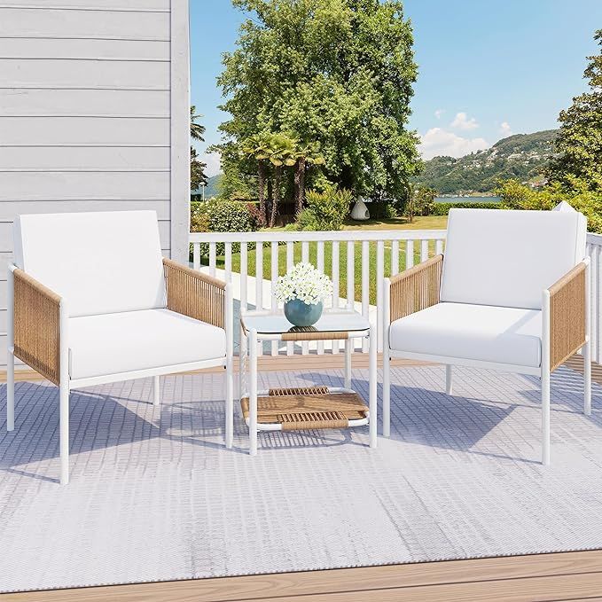JAMFLY 3 Piece Patio Furniture Wicker Set, Outdoor Patio Furniture Rattan Chair Conversation Set,... | Amazon (US)