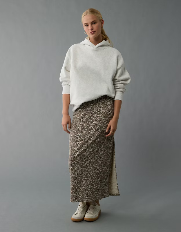 AE High-Waisted Leopard Column Maxi Skirt | American Eagle Outfitters (US & CA)
