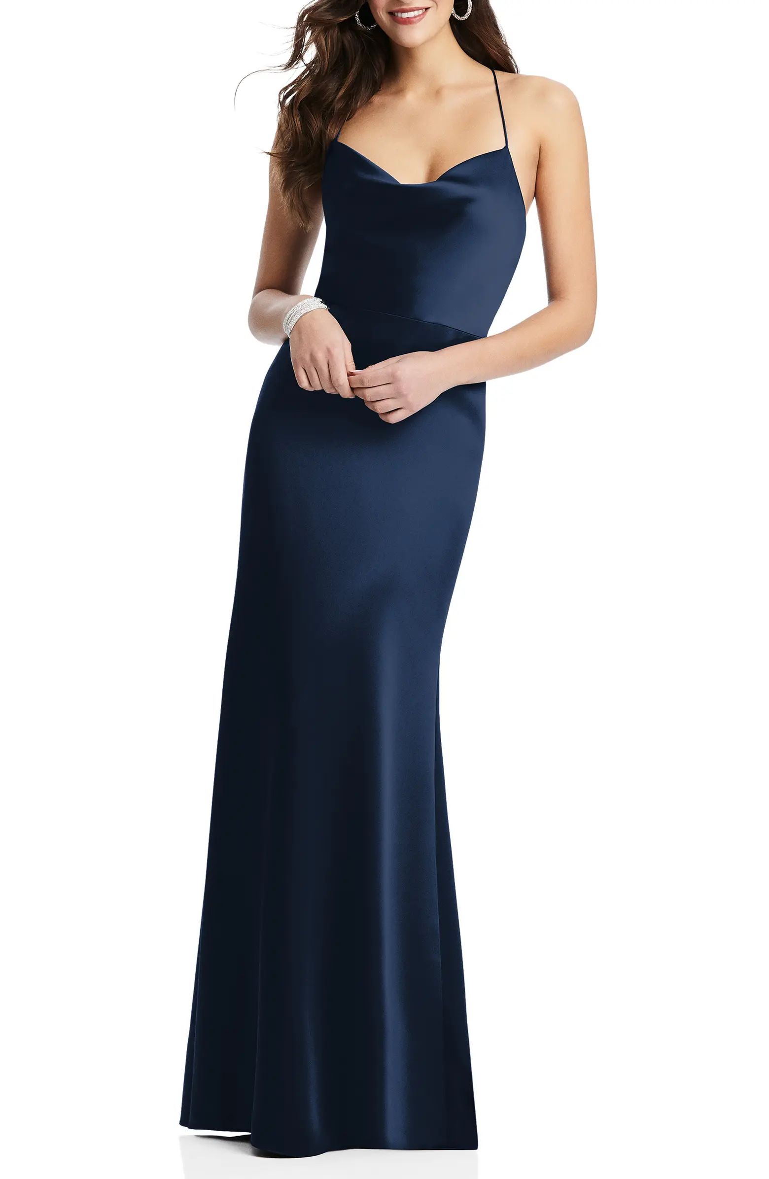 Dessy Colleciton Cowl Neck Charmeuse Trumpet Gown | Nordstrom