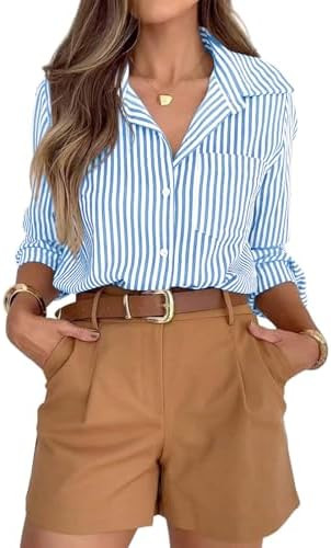 siliteelon Striped Button Down Shirts for Women Dress Shirts Long Sleeve Casual Collared Office W... | Amazon (US)