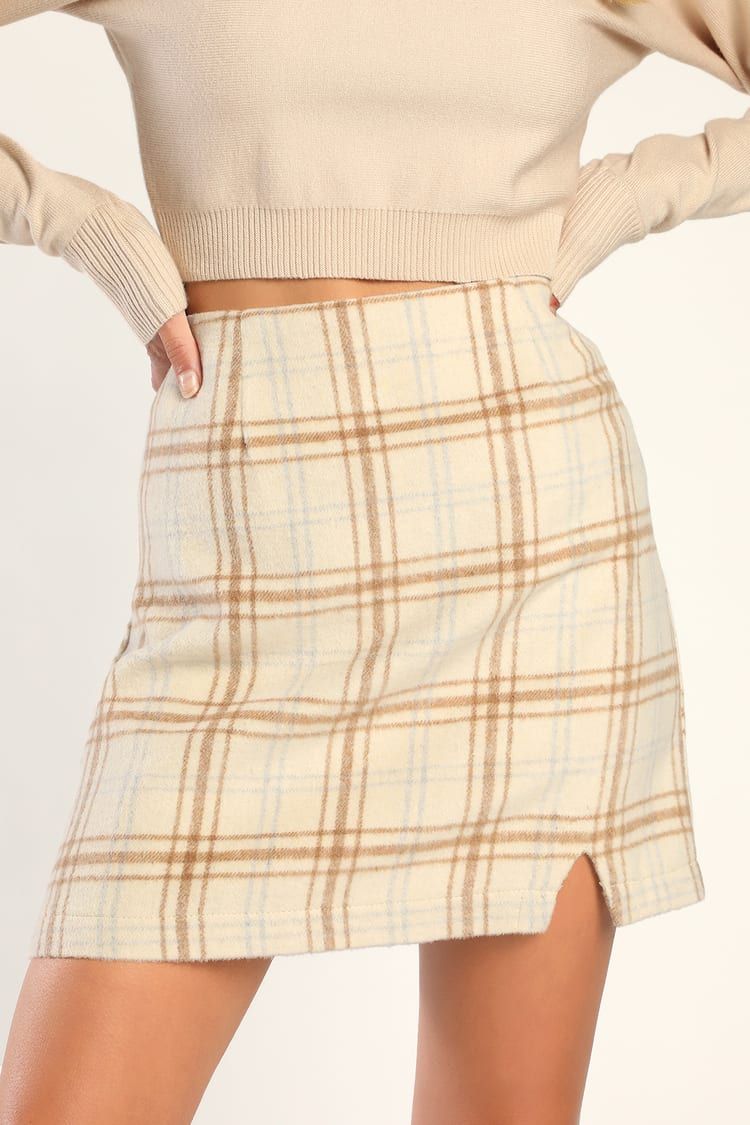 Spence Ivory Plaid Mini Skirt | Lulus (US)