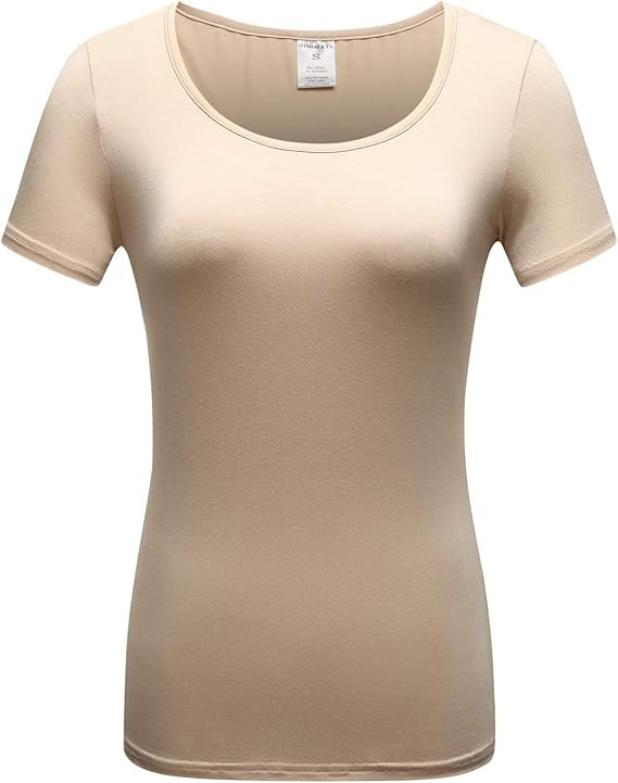 OThread & Co. Women's Short Sleeve T-Shirt Scoop Neck Basic Layer Stretchy Shirts | Amazon (US)